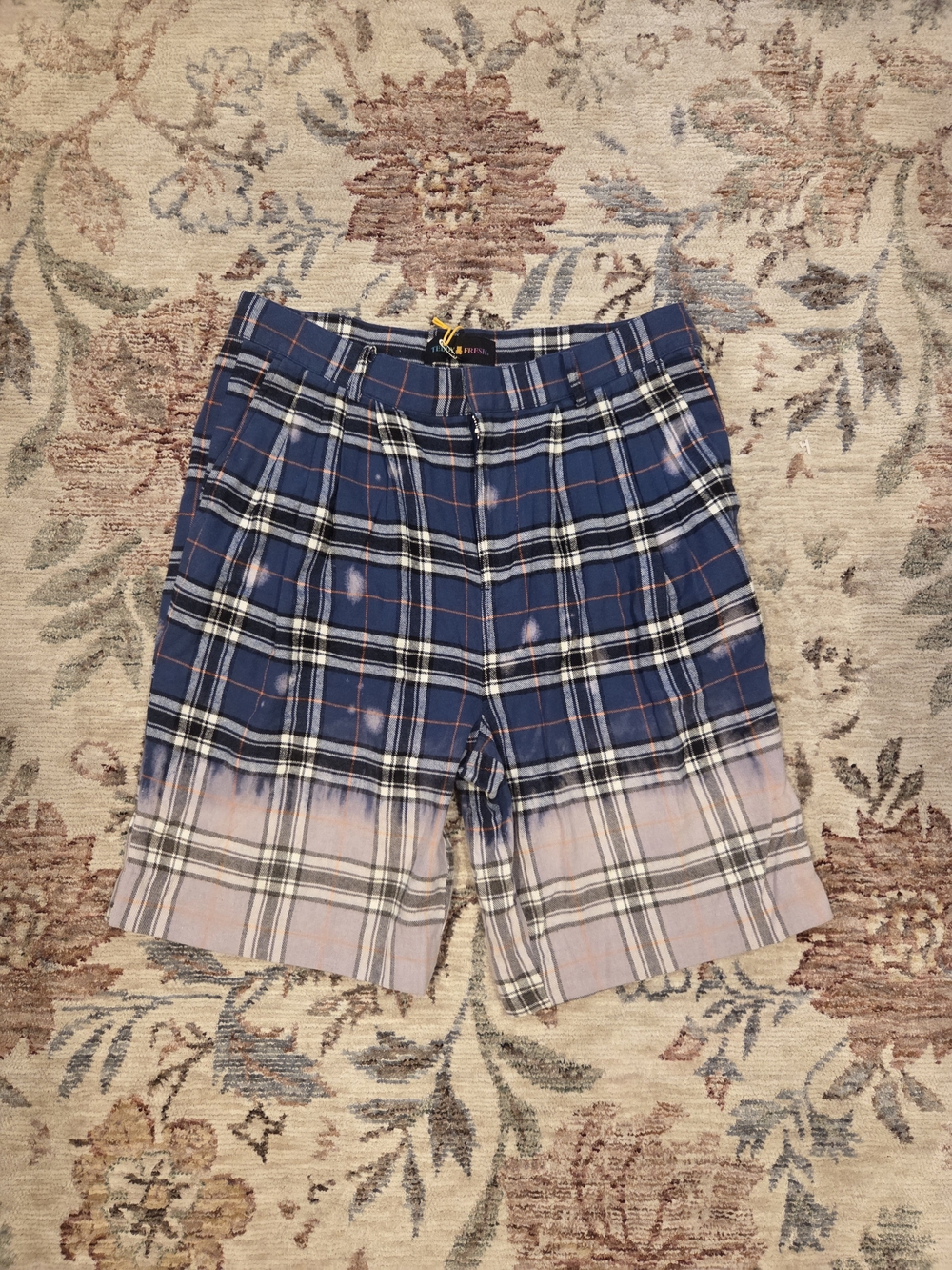 Teddy Fresh Blue Plaid Shorts with Faded Pink Dip-Dye NWT
